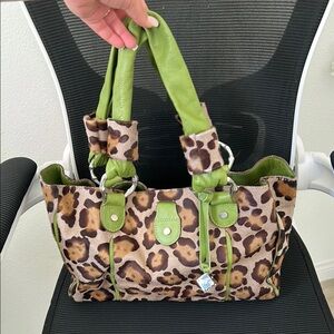 Falor Leopard Print Tote Bag with Green Accents